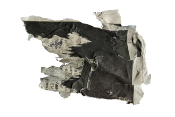 A black flag shape collage from torn old newspaper
