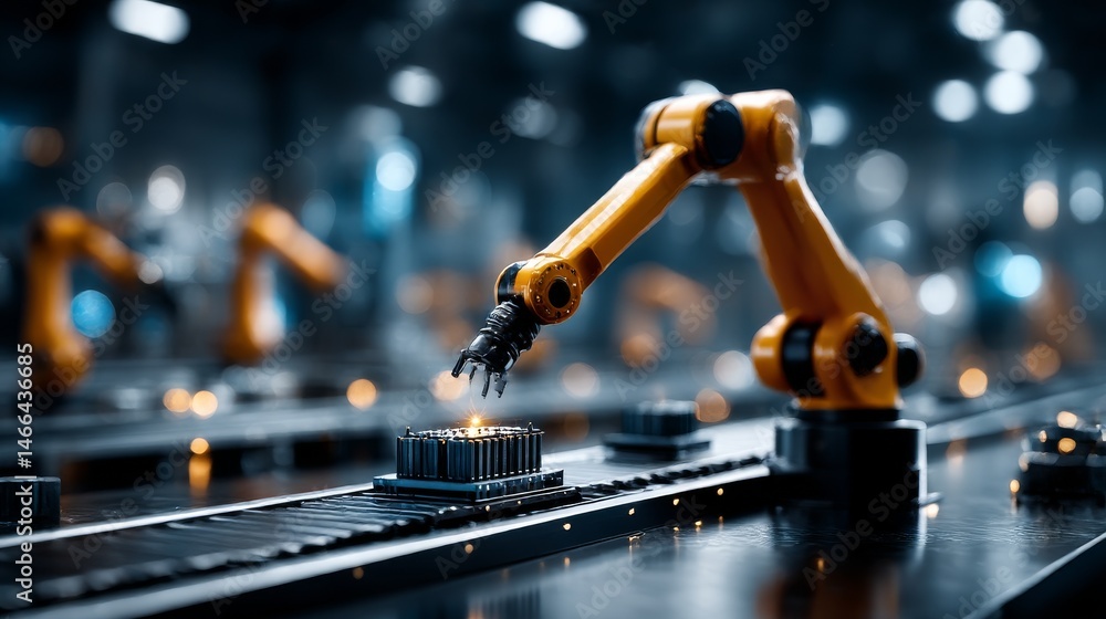 Fototapete automated precision: robotics arms working on advanced electronic components in a modern factory set