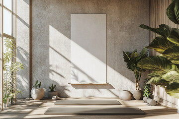 Serene Yoga Studio Blank Canvas Sunlight Plants Minimalist Design