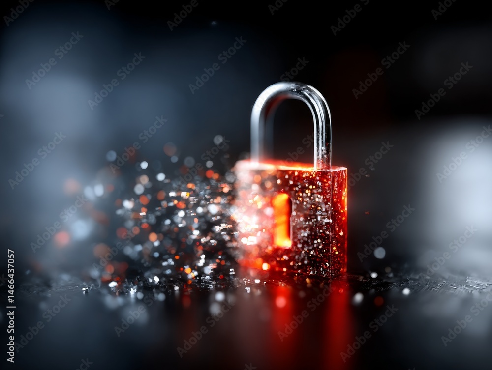 Fototapete digital fortress: unveiling a glowing padlock in a cyber landscape of security and encryption