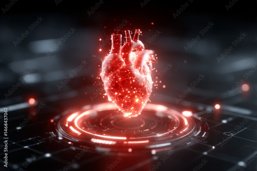 Aufkleber Digital Heartbeat: Futuristic Cardiovascular System Visualization with Glowing Red Connectivity Networks