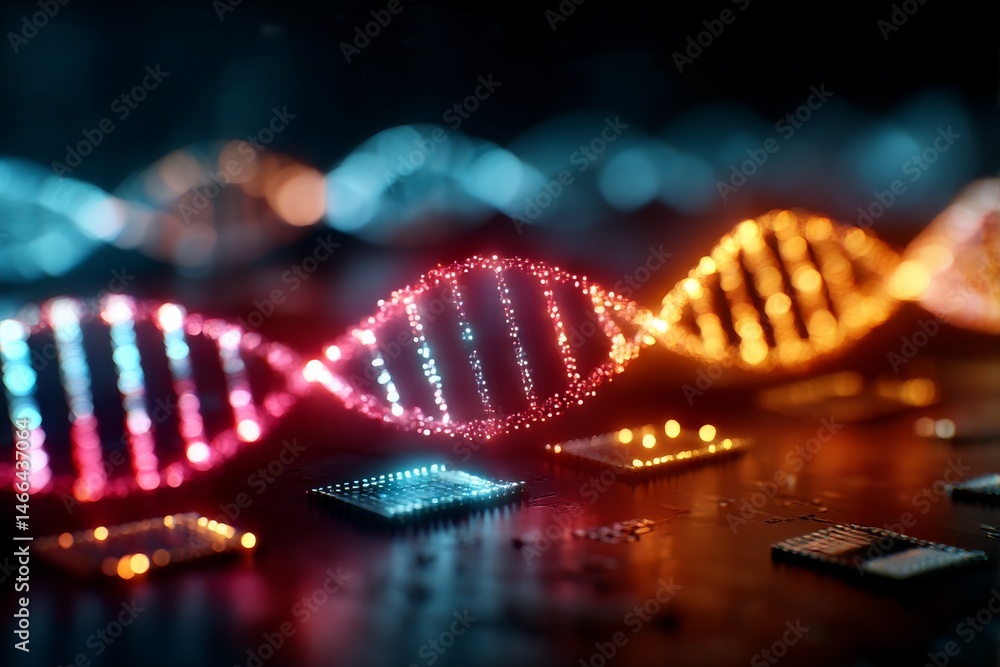 Leinwandbilder digital dna: abstract representation of genetic code on a circuit board, representing technology and