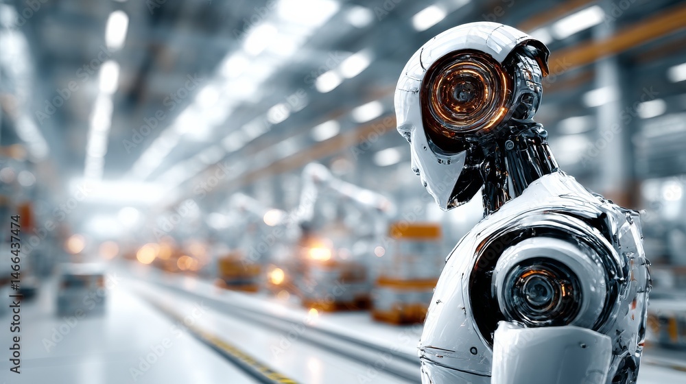 Poster Futuristic Robot in a Factory: A Glimpse into Advanced Automation and Technological Progress