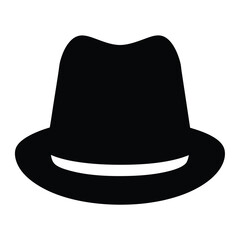 fedora hats vector silhouette icon, black and white illustration of footwear.