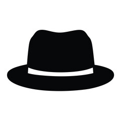 fedora hats vector silhouette icon, black and white illustration of footwear.