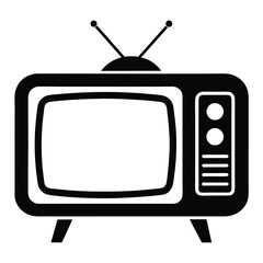 The old television set with antennas and buttons provides a black outline style