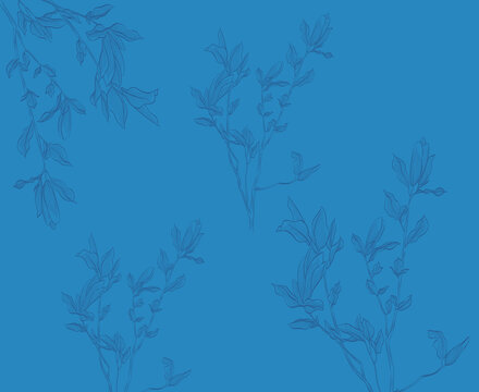 Abstract minimalistic botanical pattern in fuchsia colour with a light blue background
