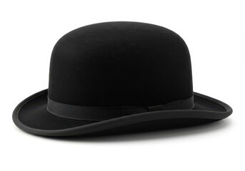 Isolated bowler hat with black band on a white background, classic headwear for formal occasions