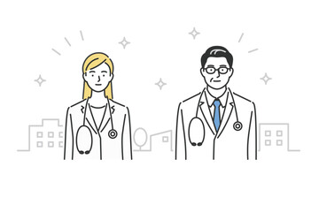Fototapeta premium male and female doctors, upper body, front view, vector illustration