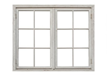Obraz premium White painted wooden window frame with six panes against a white background for design element