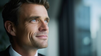 Naklejka premium Confident businessman in formal attire, poised and professional. Leadership and success in the modern corporate world.