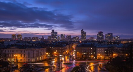 Obraz premium Night City Skyline with City Lights and Traffic
