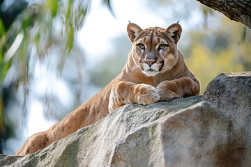 Obraz premium Lion Cougar. Isolated on White Background. Mountain Wildlife in Nature