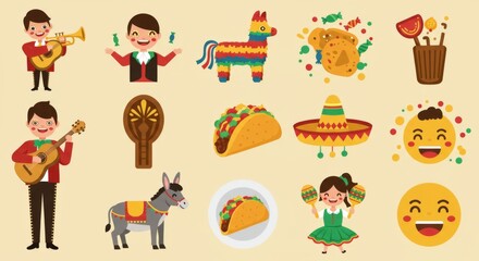 Pixel Art Mexican Fiesta Celebration Illustration