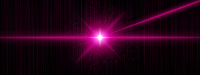 Pink laser-style explosion with core glow, vertical stripes, scattered digital spark particles and diagonal beams. Depicts sci-fi weapon effect, high-energy impact. © Кирилл Макаров