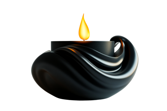 Black candle with flame and abstract base, cut out transparent - Powered by Adobe