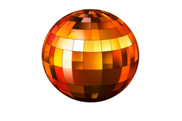 Orange mosaic sphere, round polygonal geometric figure, cut out transparent