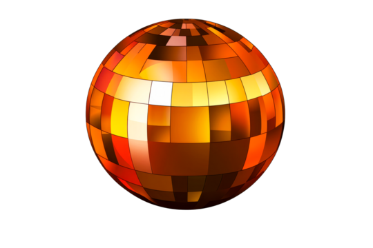 Orange mosaic sphere, round polygonal geometric figure, cut out transparent