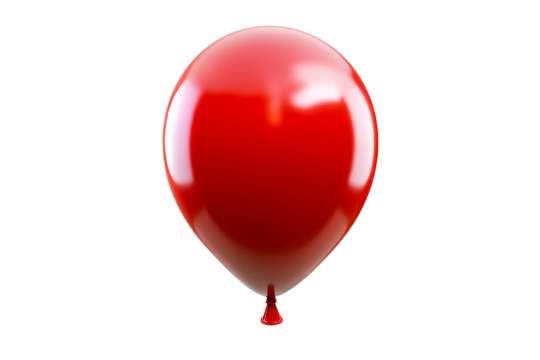 Shiny crimson balloon with string attached, cut out transparent