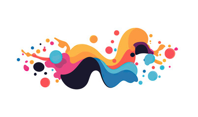 Colorful abstract liquid wave flow with vibrant paint splashes and dots in dynamic motion on white background vector illustration