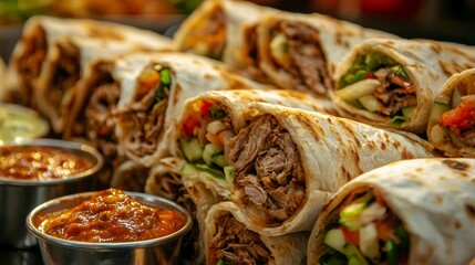 Delicious Shawarma with Seasoned Meat and Fresh Vegetables in Pita Bread