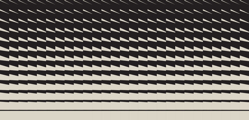 Trendy geometric seamless pattern with transition effect directed horizontally. Abstract monochrome background with dynamic gradient from bold to thin shape. Design with distortion and glitch effect