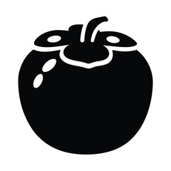 fuyu persimmon vector silhouette icon, black and white illustration of fruits.
