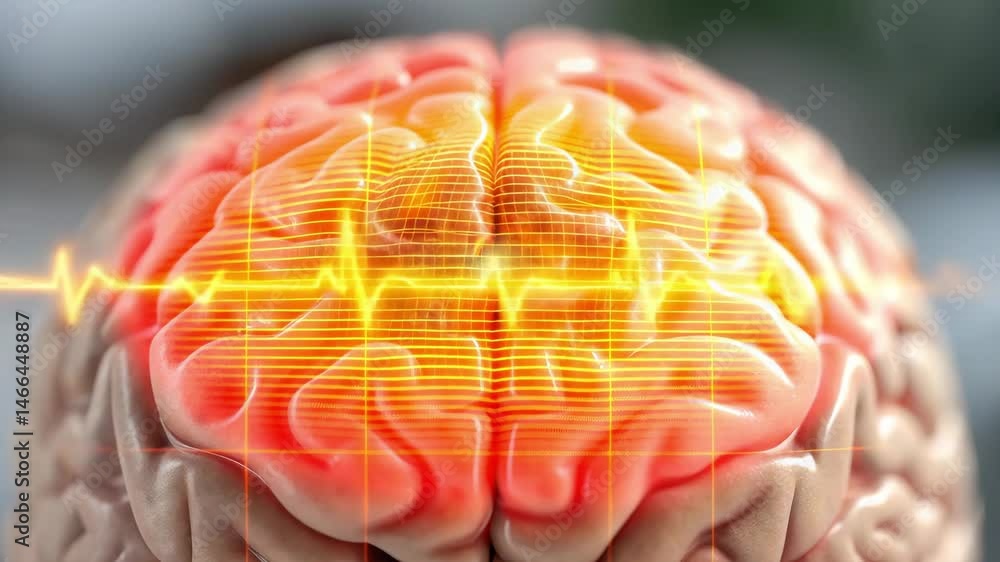 Poster brain inflammation concept,dynamic brain texture with heatmap overlay, showcasing pulse and zoom eff