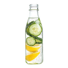 Cucumber and Lemon in Sparkling Water in a Glass Isolated on Transparent Background