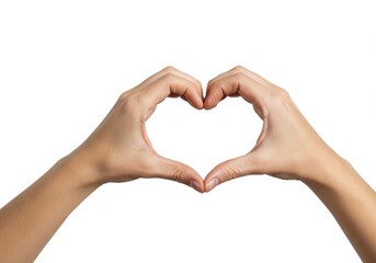 Obraz premium Hands forming a heart shape against a clean white background, symbolizing love and affection