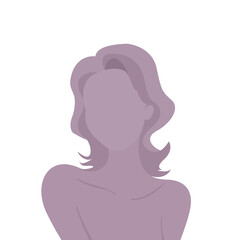 Modern minimalist illustration of a beautiful faceless woman with wavy hair in soft purple color. For beauty, fashion, profile icons.