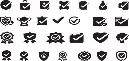 Checkmark line icon set. Tick, approval, checkbox, selection, verified, correct symbol and more. Outline vector icons. Pictogram collection