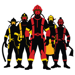 Courageous group of firefighters standing together in protective gear ready for emergency response