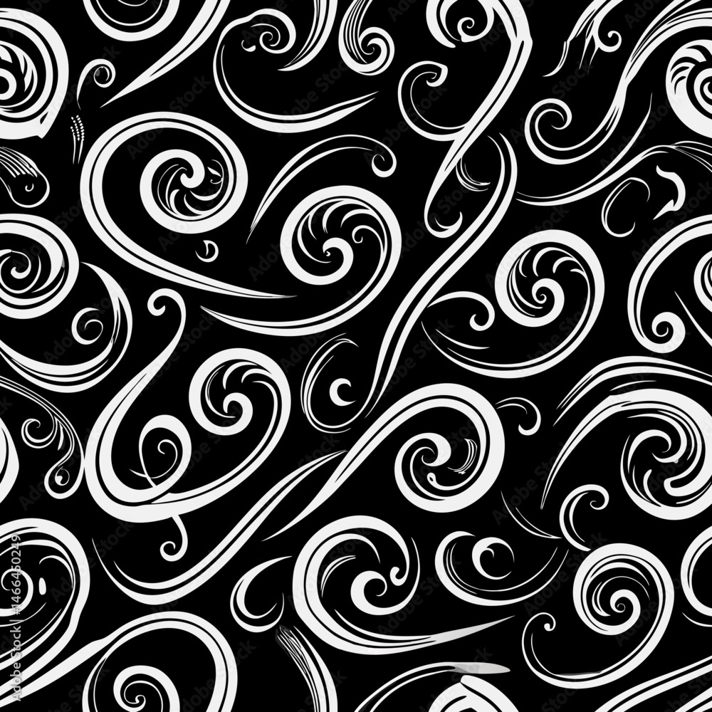Poster elegant calligraphic swirl vector pattern on black background