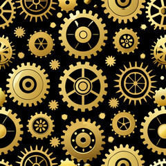 Clockwork vector Pattern of Golden Gears on Black Background  