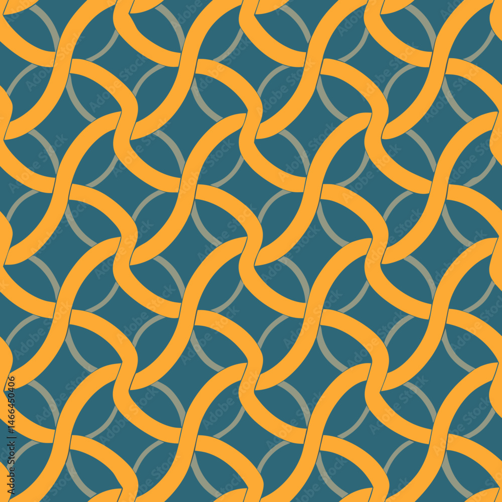 Poster contemporary vector pattern of thin elliptical loops in yellow and teal