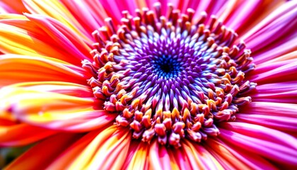 Obraz premium this is an up close photograph of a vibrant flower with a central spiral pattern that radiates outward in layers, revealing a rich red core surrounded by numerous pink petals