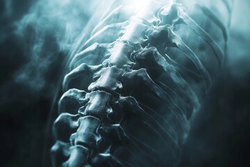 Detailed Close Up Visualization of Human Spine with Scoliosis and Pain Concept