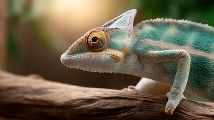 Fototapeta premium Close-up of a vibrant chameleon perched on a branch