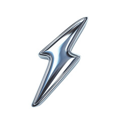 Shiny aluminum lightning bolt, stylized design, 3D render on white background