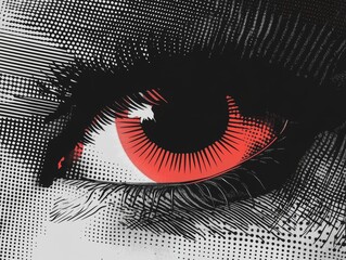 Detailed Eye Illustration with Halftone Stipple Effect in Vintage Photocopy Theme for Grunge and Punk Artwork