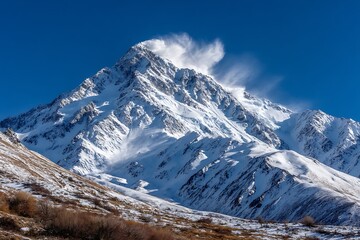 Snowy Mountain Peak Windswept.