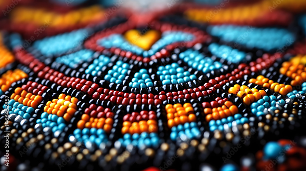 Poster close-up of intricate native american beadwork background with empty space for text