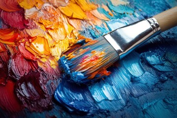 Fototapeta premium Vibrant paint palette with blue and orange hues during an artist's creative session