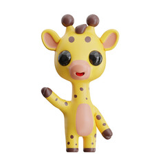 Giraffe Waving Hand 3D Character Illustration. © Permadicreative