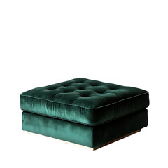 A Luxurious Velvet Ottoman in Deep Emerald Green Isolated on Transparent Background