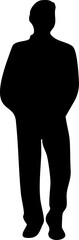 Black solid person silhouette isolated on white background