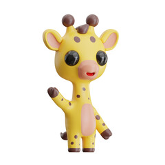 Giraffe Waving Hand 3D Character Illustration. © Permadicreative