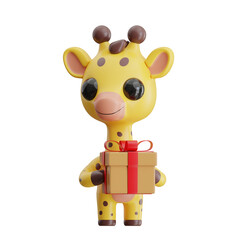 Giraffe Holding Gift Present 3D Character Illustration.