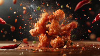 Spicy Fried Chicken Explosion with Chili and Crumbs – Perfect for National Fried Chicken Day Celebration